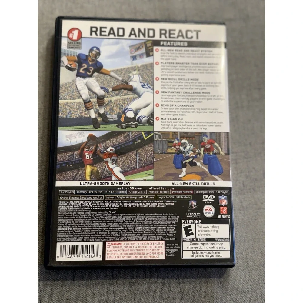 Madden NFL 08 (Sony PlayStation 2, 2007) Untested estate w/pamphlet